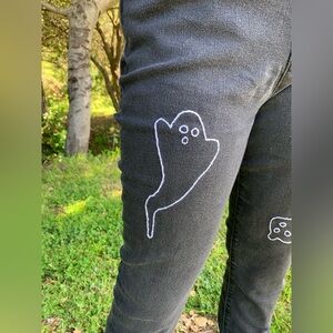 Black Mid Rise Lands End Jeans, Ghost Jeans, Embroidered Jeans
